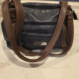 Stone Mountain Accessories Blue and Brown Leather Crossbody Bag